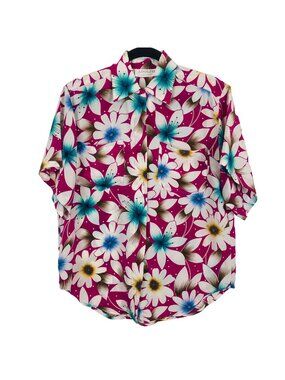 Vtg Adolfo Collectibles Women's Floral Tropical Button Front Shirt 9/10 Pink
